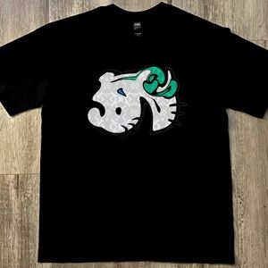 'Ello Mutant' graphic tee with morphed characcter. Black, cotton, unisex large